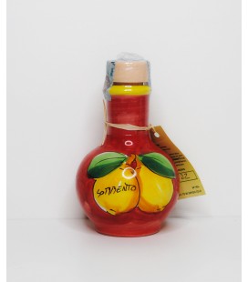 Limoncello in red pottery bottle with lemons 10cl