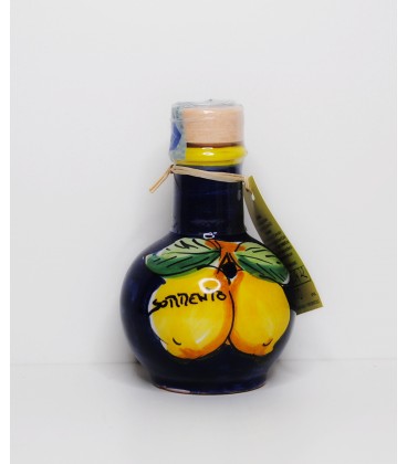 Limoncello in blue pottery bottle with lemons 10cl
