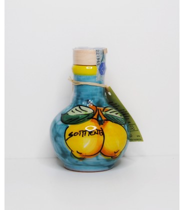 Limoncello in green pottery bottle with lemons 10cl