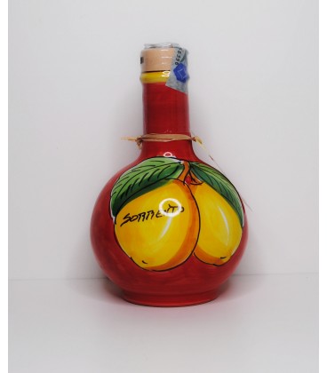 Limoncello in red pottery bottle with lemons 20cl