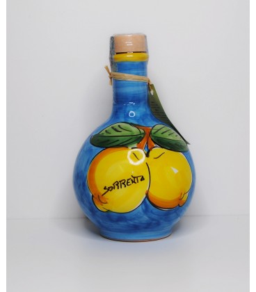 Limoncello in sky blue pottery bottle with lemons 20cl