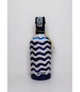 Limoncello in design pottery bottle with waves 20cl