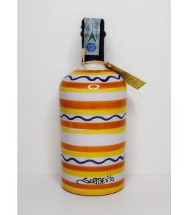 Limoncello in design pottery bottle with orange lines 50cl