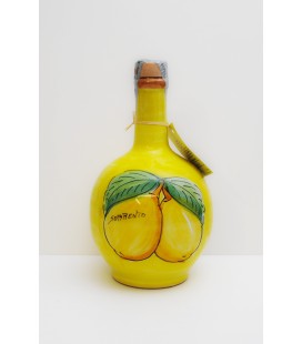 Limoncello in yellow pottery bottle with lemons 50cl