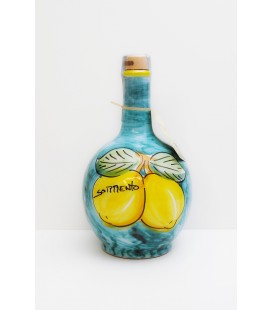 Limoncello in green pottery bottle with lemons 50cl