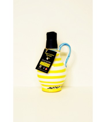 Extra virgin olive oil in yellow hand-painted ceramic bottle 200ml