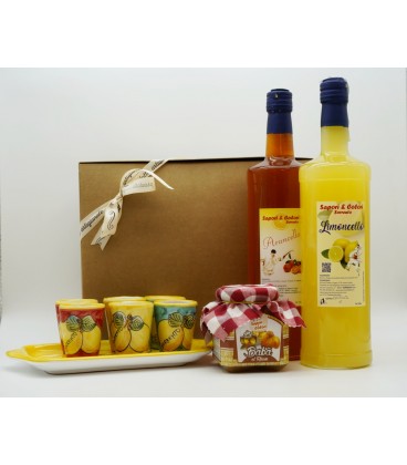 Gift pack: 1L liqueurs + tray and glasses set + rum baba