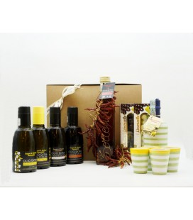 Gift pack: selection of extra virgin olive oil + limoncello + glasses + bon bon