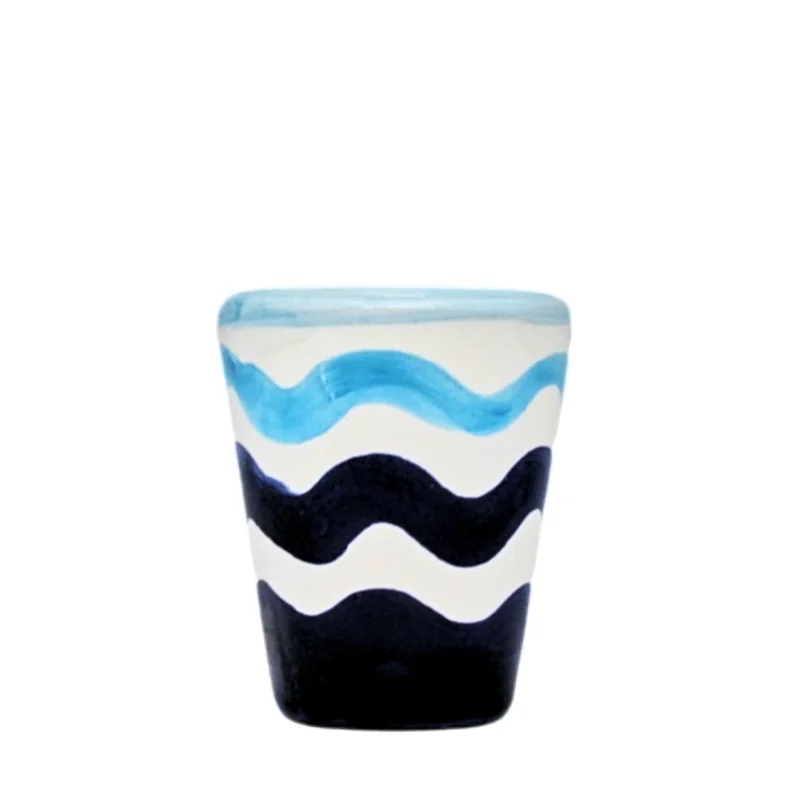 Set di 6 bicchieri limoncello in ceramica dipinto onde su fondo bianco - Made in Italy
