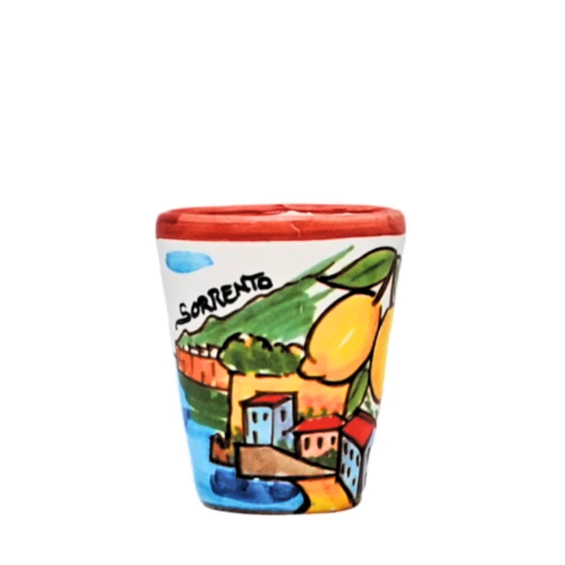 Set di 6 bicchieri limoncello in ceramica dipinto paesaggio di Sorrento - Made in Italy