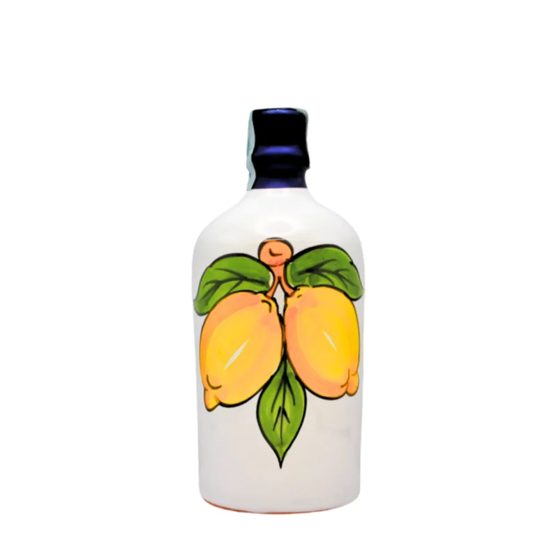 Limoncello – White Ceramic Bottle with Lemon Decoration
