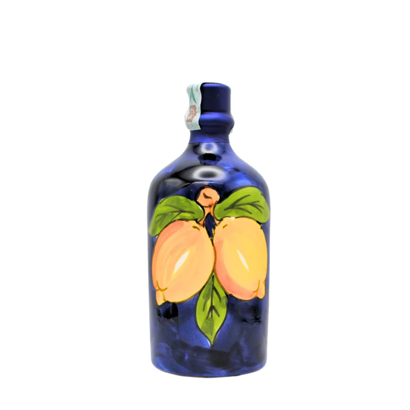 Limoncello – Blue Ceramic Bottle with Lemon Decoration