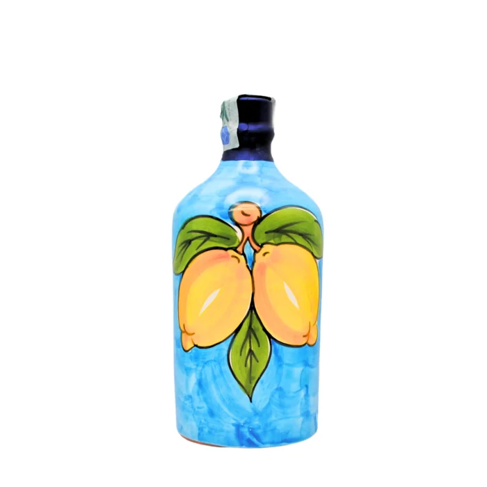 Limoncello Sorrento - Bottiglia ceramica celeste con decoro limoni