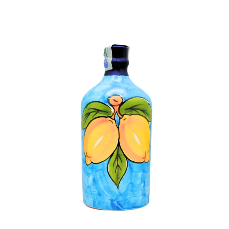 Limoncello – Light Blue Ceramic Bottle with Lemon Decoration