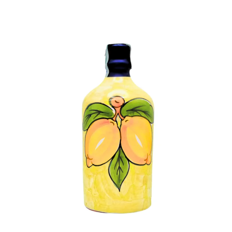 Limoncello Sorrento - Bottiglia ceramica gialla con decoro limoni
