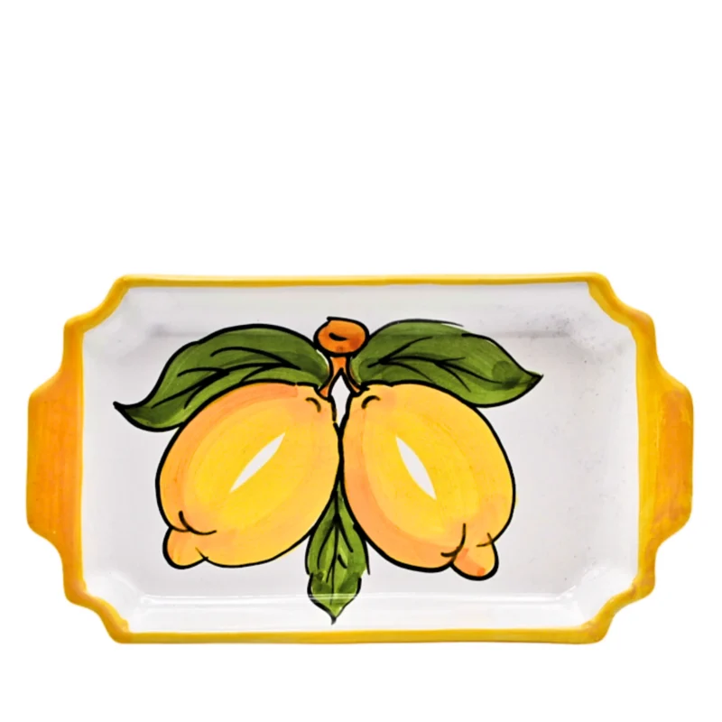Vassoio per bicchieri limoncello in ceramica dipinto limoni su fondo bianco - Made in Italy